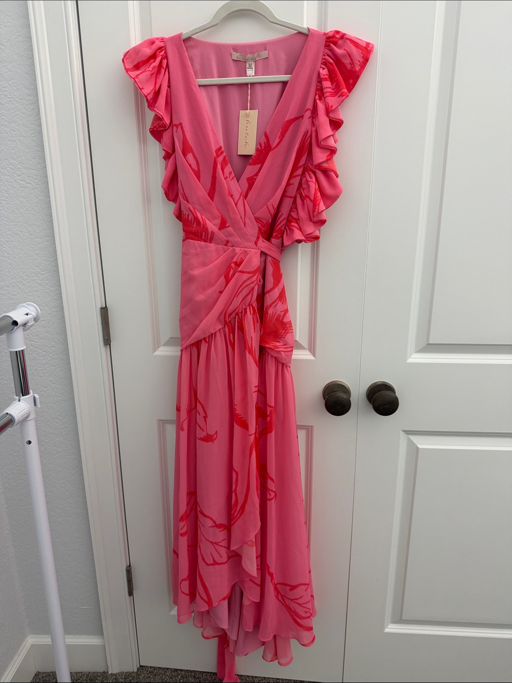 Hutch Pink Floral Ruffle Wrap Dress